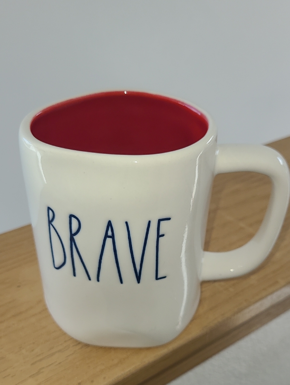 Brave Ceramic Mug in White with Navy Lettering
